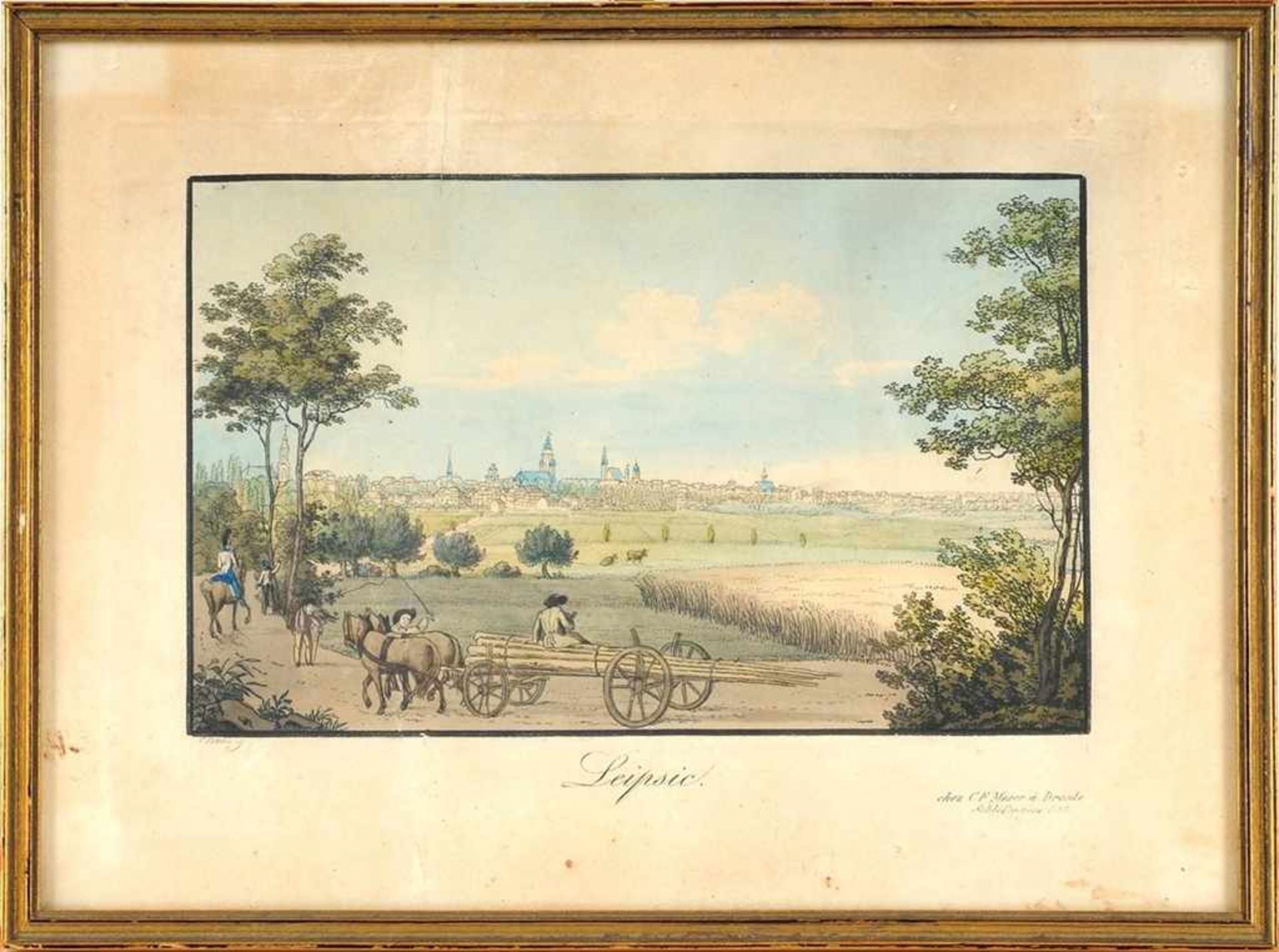 Ansicht von Leipzig Radierung, koloriert. "Leipsic". Gestochen v. Carl Heinrich Beichling (1803-