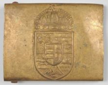 Koppelschloss Ungarn Messing. Platte mit geprägtem Wappen. Rücks. mit 2 Verstelldornen und