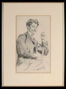 Unbekannt (Deutscher Maler, A. 20. Jh.) Blei/Papier. Porträt eines sitzenden Herren mit Zigarette in