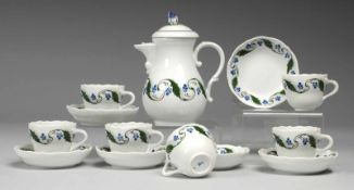 Sechs Mokkatassen mit UT und Mokkakanne 