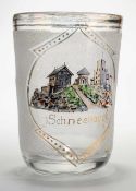 Andenkenglas "Schneekoppe" Farbloses Glas. Formgeblasen, Abriss. L. konische Form. Part. rauhe