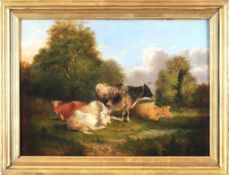 Shayer, William sen. (1788 Southampton - 1879 Shirley) Öl/Lwd. Landschaft mit ruhendem Vieh. L. u.