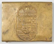 Koppelschloss Ungarn Messing. Platte mit geprägtem Wappen. Rücks. mit 2 Verstelldornen und
