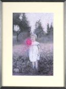 Meier, Kai Pastell/Papier. Mädchen mit roter Blume in Landschaft. R. u. sign. u. dat. 2013. 29 x