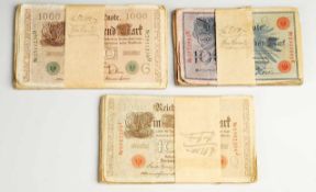 Konvolut Reichsbanknoten Ca. 150 St. Reichsbanknoten über den Wert von 1000 u. 100 Mark, ausgestellt