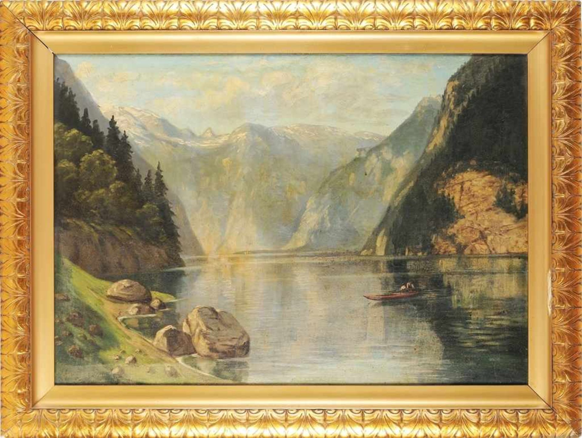 Schwan, Otto (Deutscher Maler, 1. H. 20. Jh.) Öl/Lwd. Hochgebirgslandschaft mit Bergsee u.