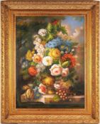 Unbekannt (Deutscher? Maler, 2. H. 20. Jh.) Öl/Lwd. Großes Blumenstillleben in der Art barocker