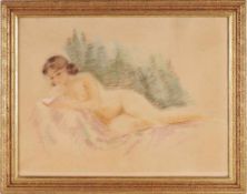 Unbekannt (Deutscher Maler, 20. Jh.) Pastell/Papier. Liegender weiblicher Akt, junge Frau, lesend.
