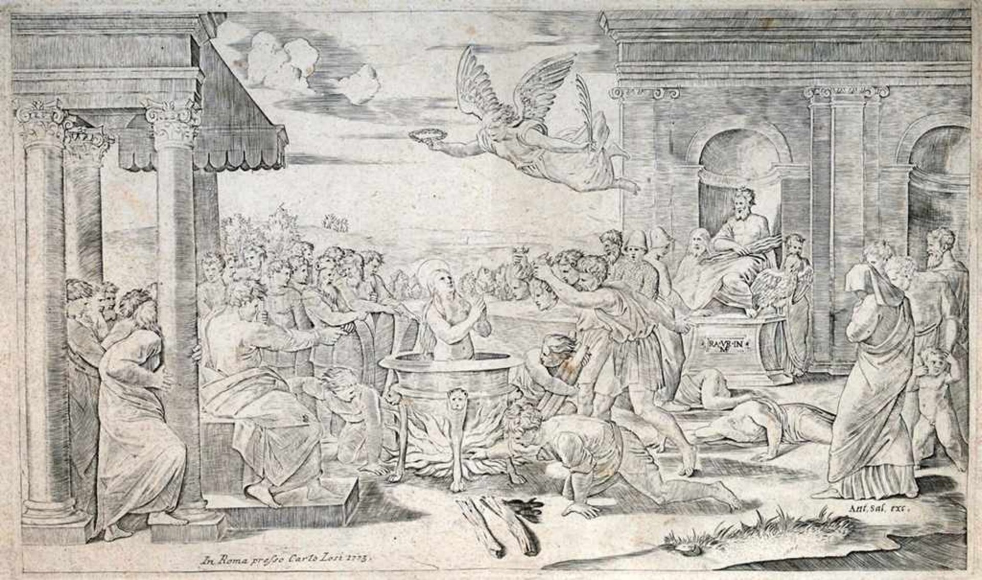 Raimondi, Marcantonio (um 1475 Agini - um 1534 Bologna) Kupferstich. "Martyrium der heiligen