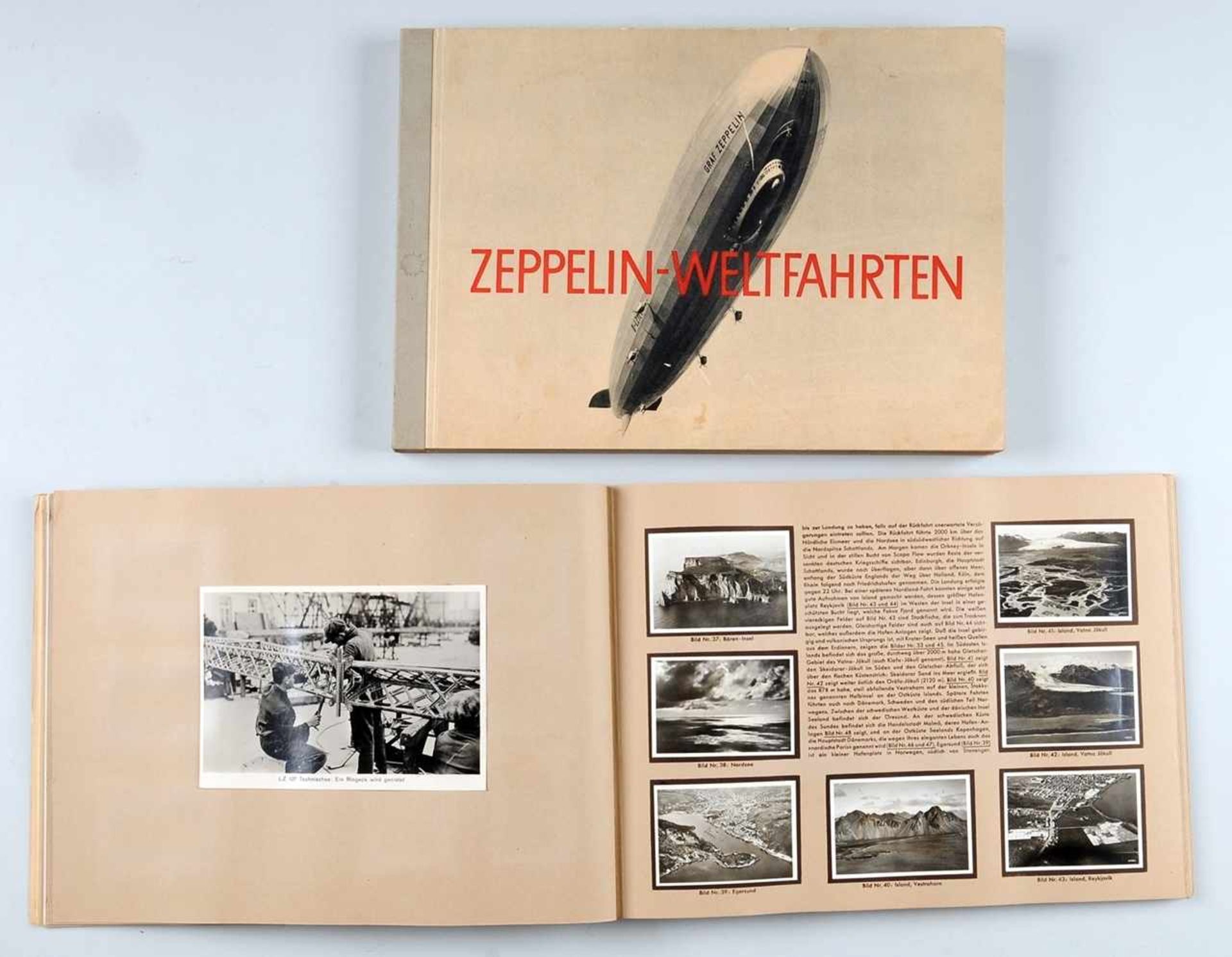 Zwei Zigarettenbilderalben "Zeppelin-Weltfahrten. Vom ersten Luftschiff 1899 bis zu den Fahrten