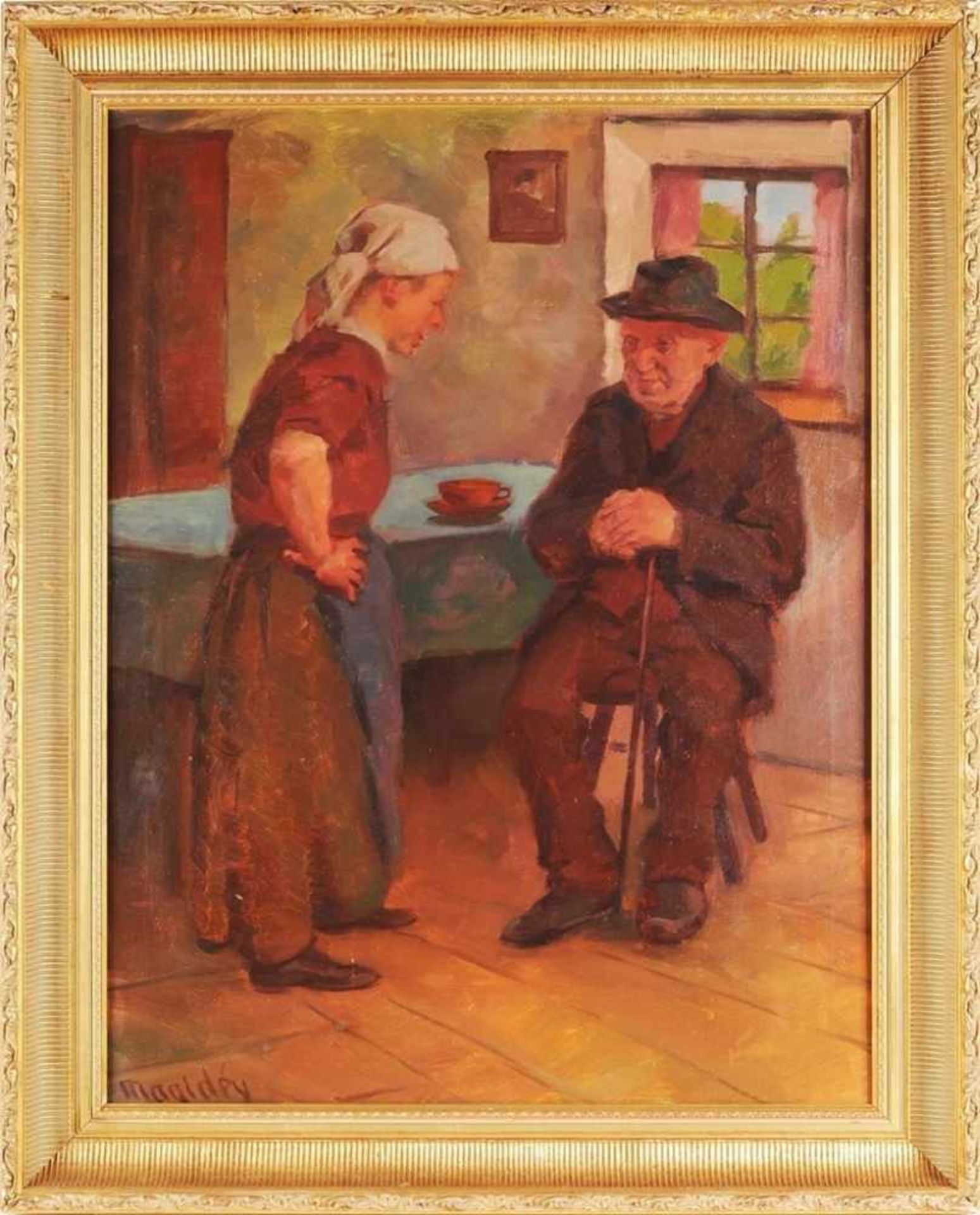 Magidey, Wladimir (geb. 1881 in Wilna, war in München tätig) Öl/Lwd. Bauernstube mit älterem Paar am
