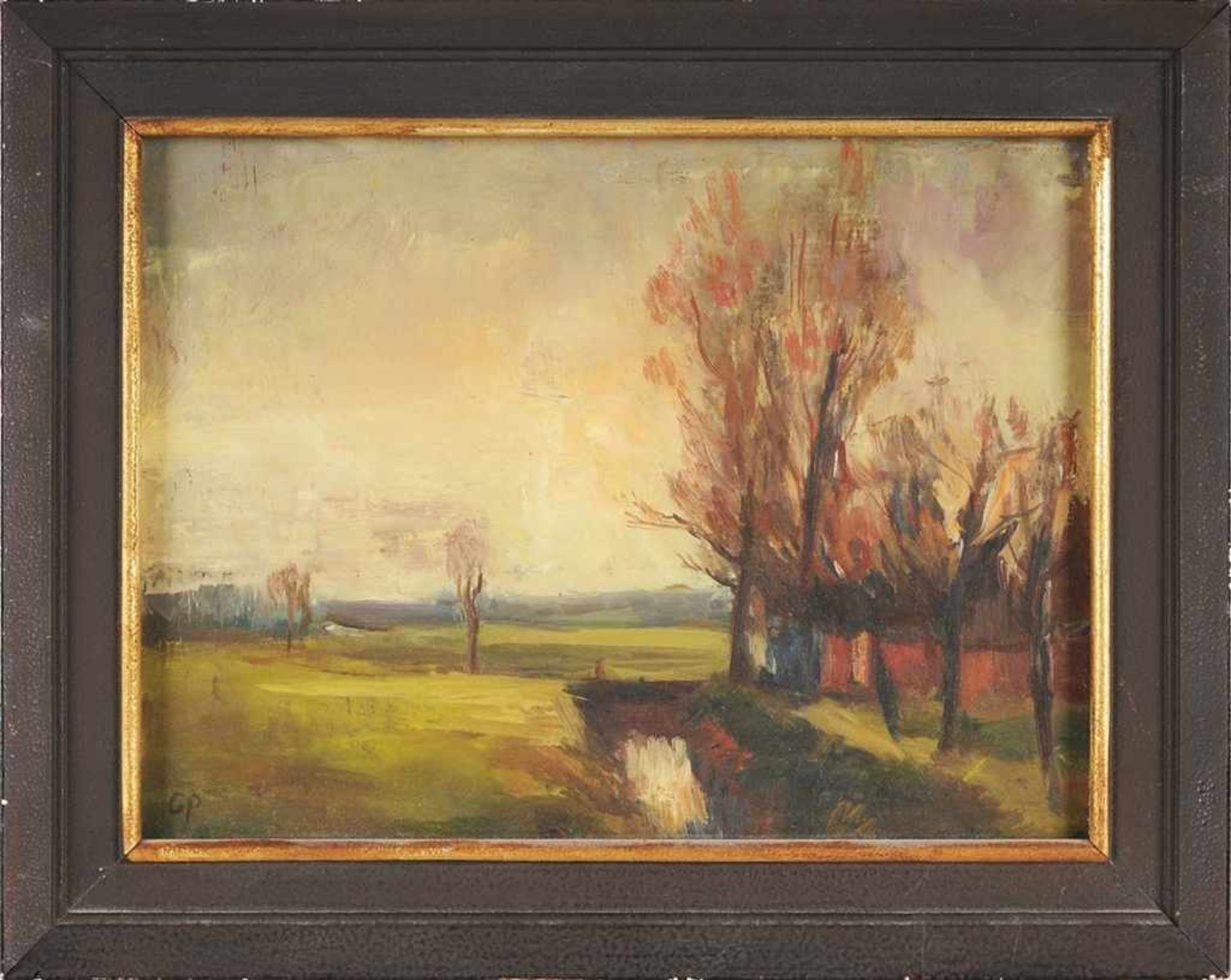 Pötzschig, Gert Öl/Hartfaser. "Landschaft bei Miltitz". L. u. monogr. 15,5 x 20,5 cm. Rahmen. (58)