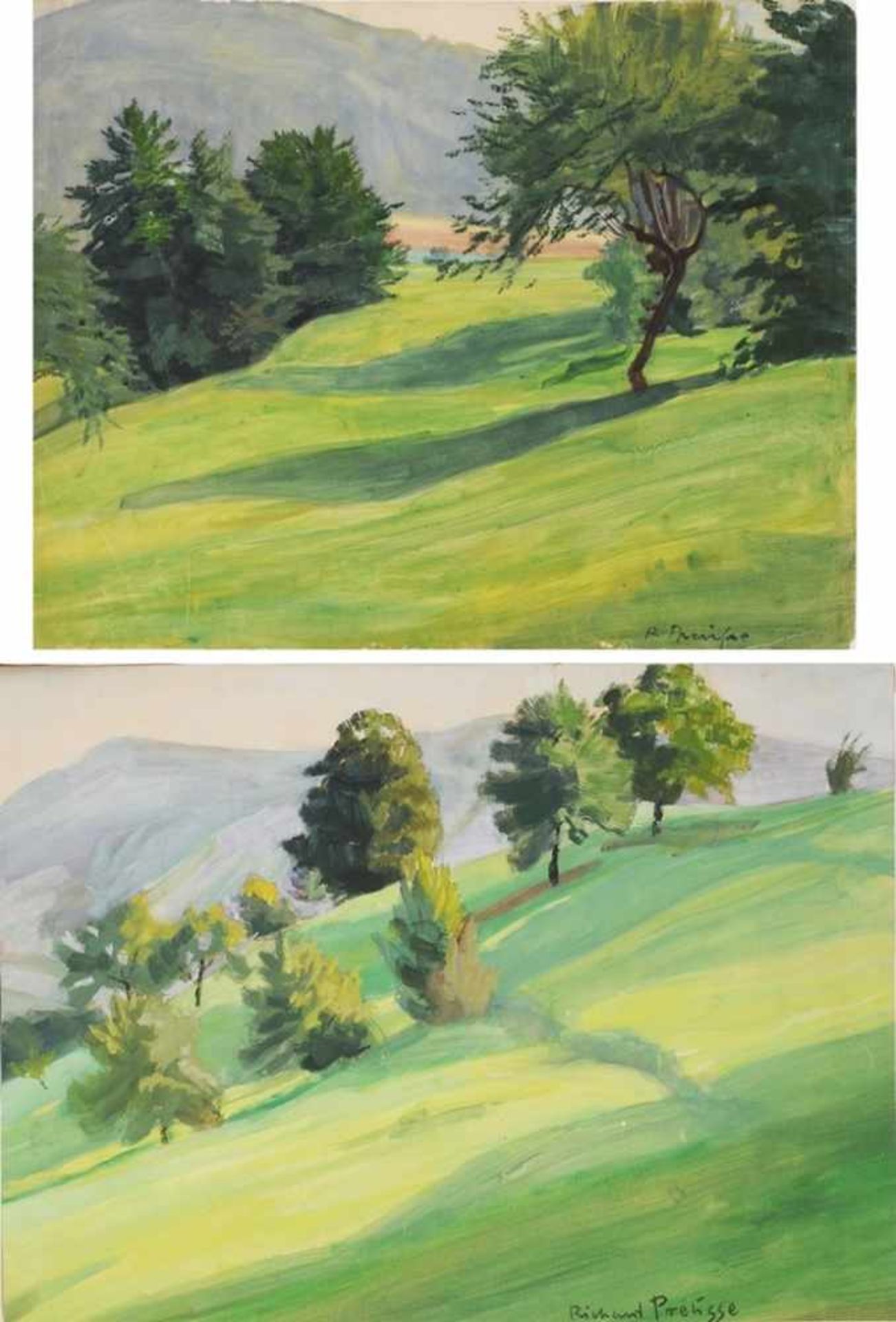 Preusse, Richard (Leipzig 1888 - 1971) Gouache, Blei/ Papier. 4 Bl. 2 Mittelgebirgslandschaften,