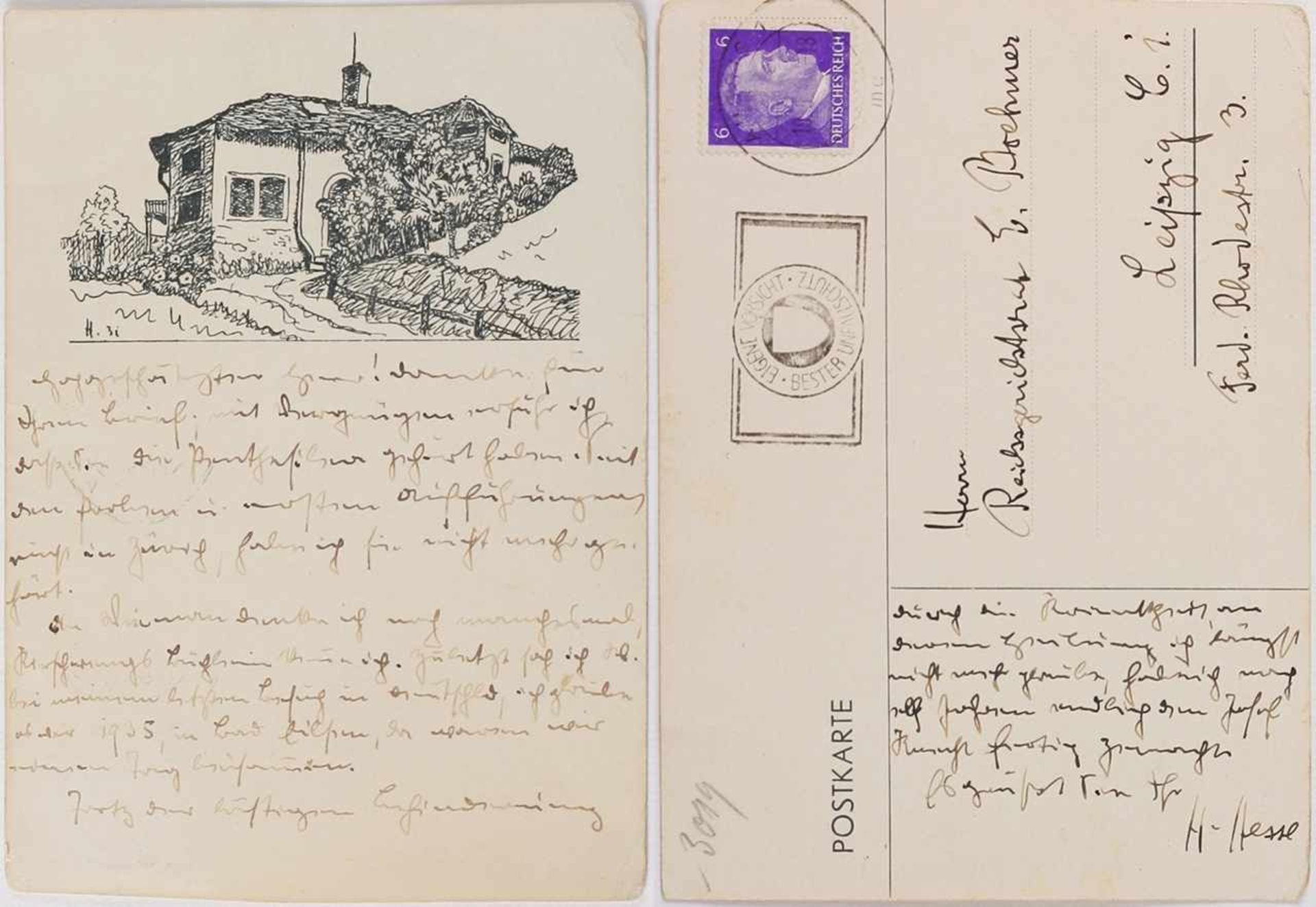 Hesse, Hermann (1877 Calw - 1962 Montagnola) Handschriftliche u. unterschriebene Postkarte an den