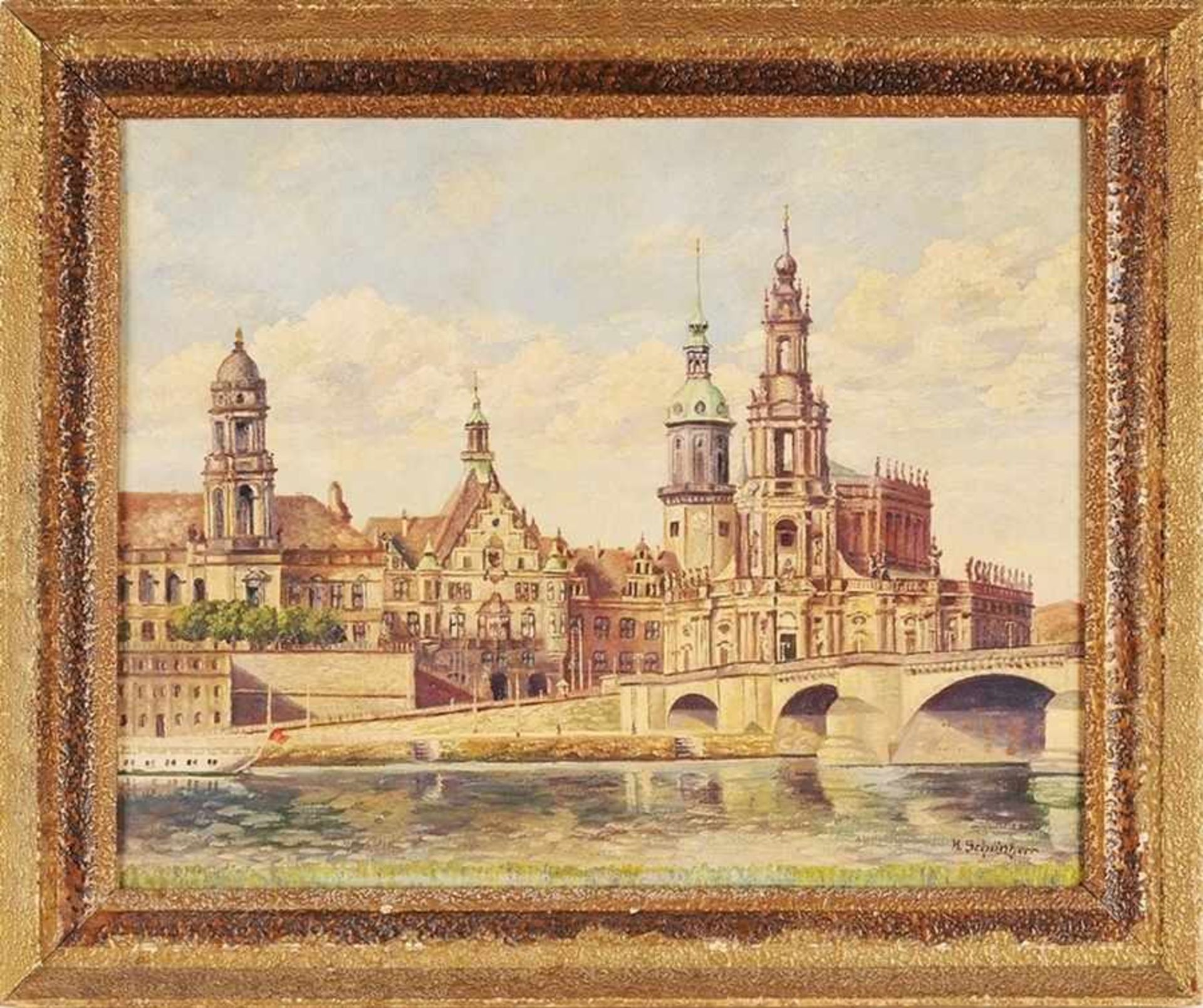 Schönherr, Karl attr. (Dresden 1925 - 1981) Öl/Karton. Blick über die Elbe auf das Dresdner