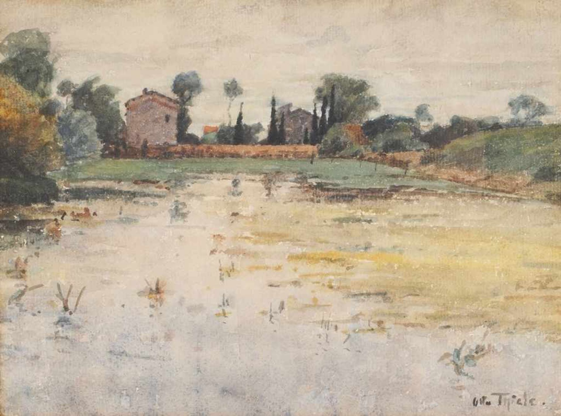 Thiele, Otto (1870 Rackitt/Hinterpommern - 1955 Bonn) Aquarell/Papier. Südländische Landschaft mit