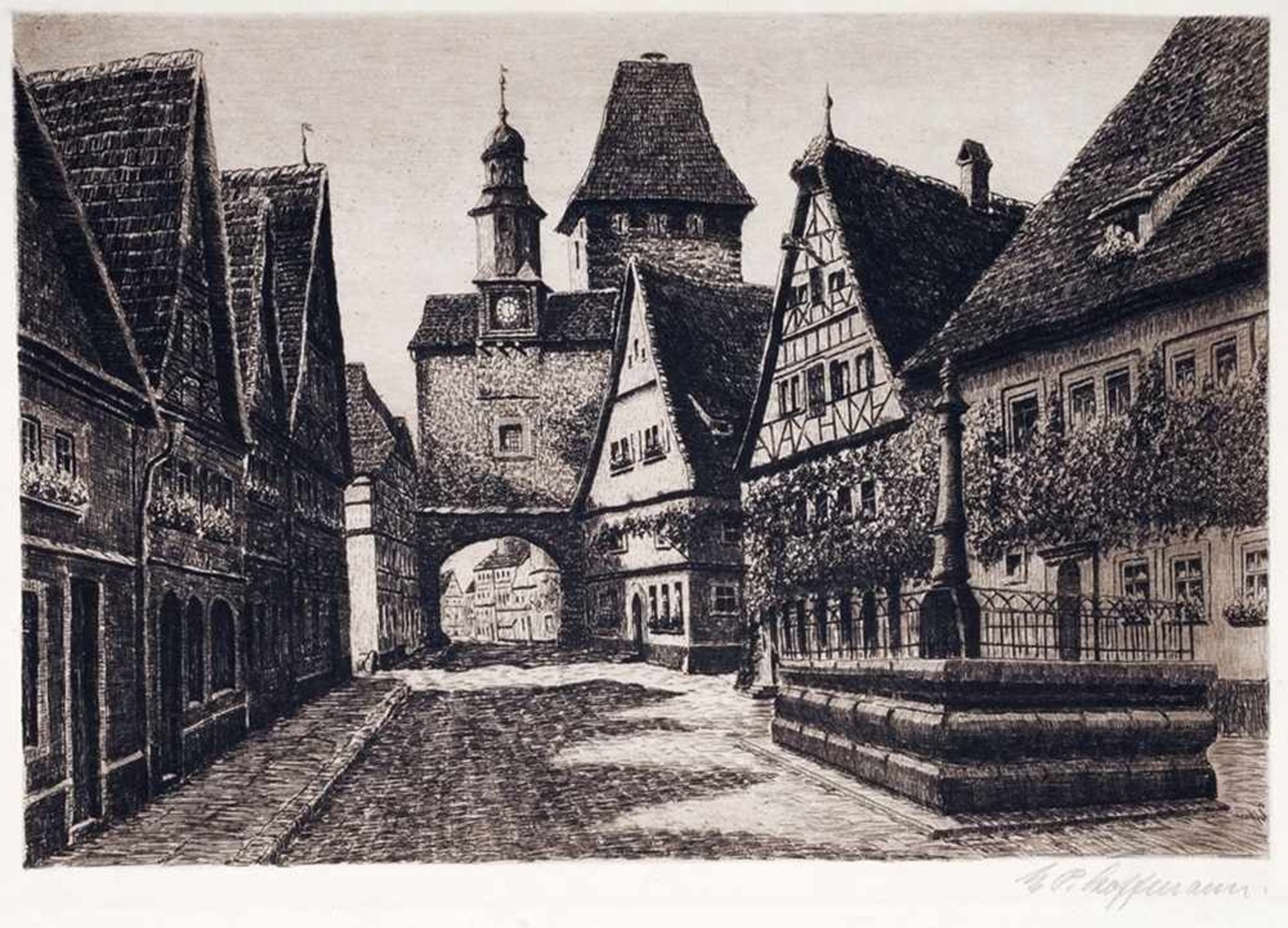 Zwei historische Ansichten von Rothenburg Radierung. Ansicht des Feuerleinserkers bzw. der - Bild 2 aus 2