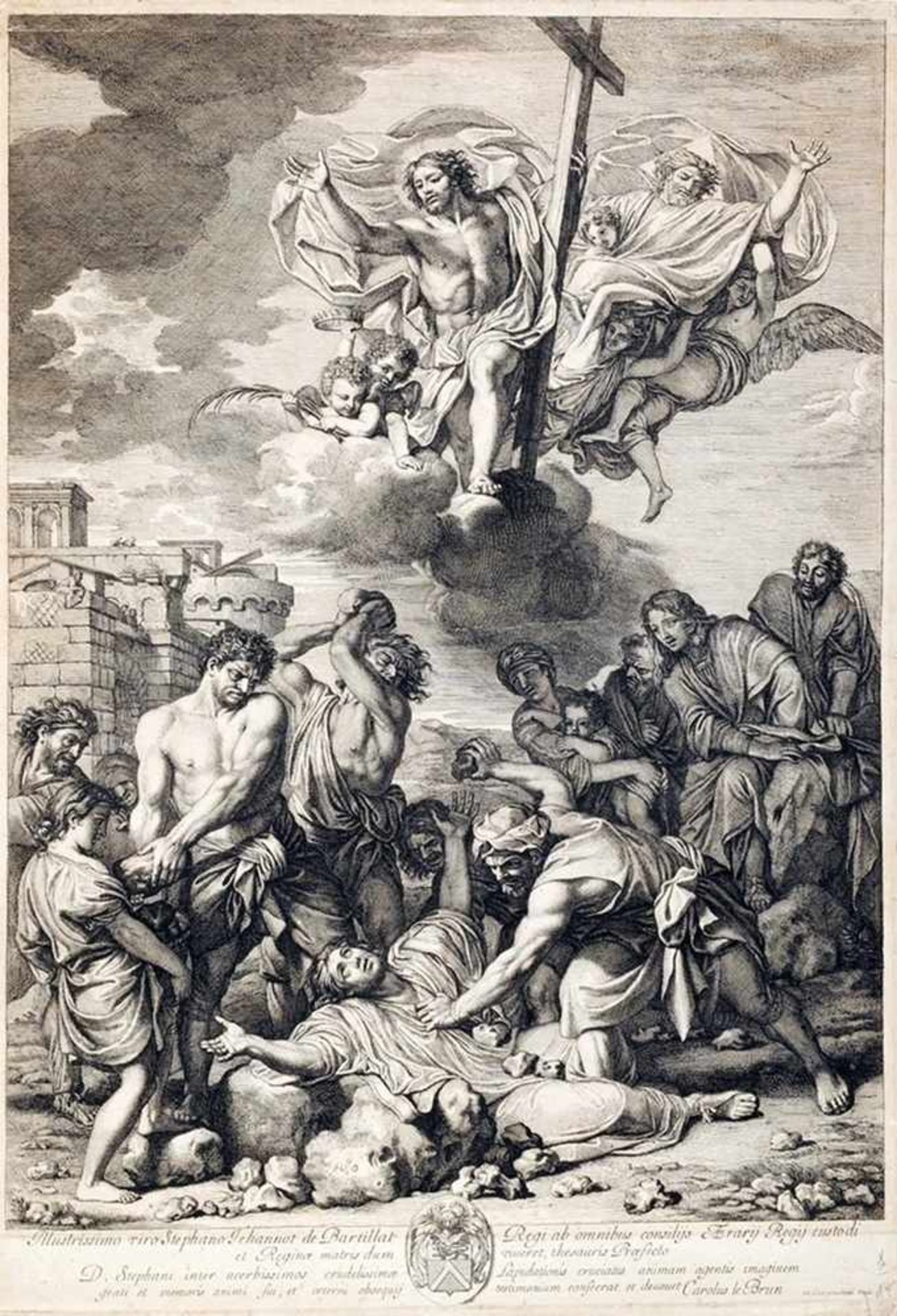 Lebrun, Charles nach (Paris 1619 - 1690) Kupferstich. "Martyrium des heiligen Stephanus". Stich nach