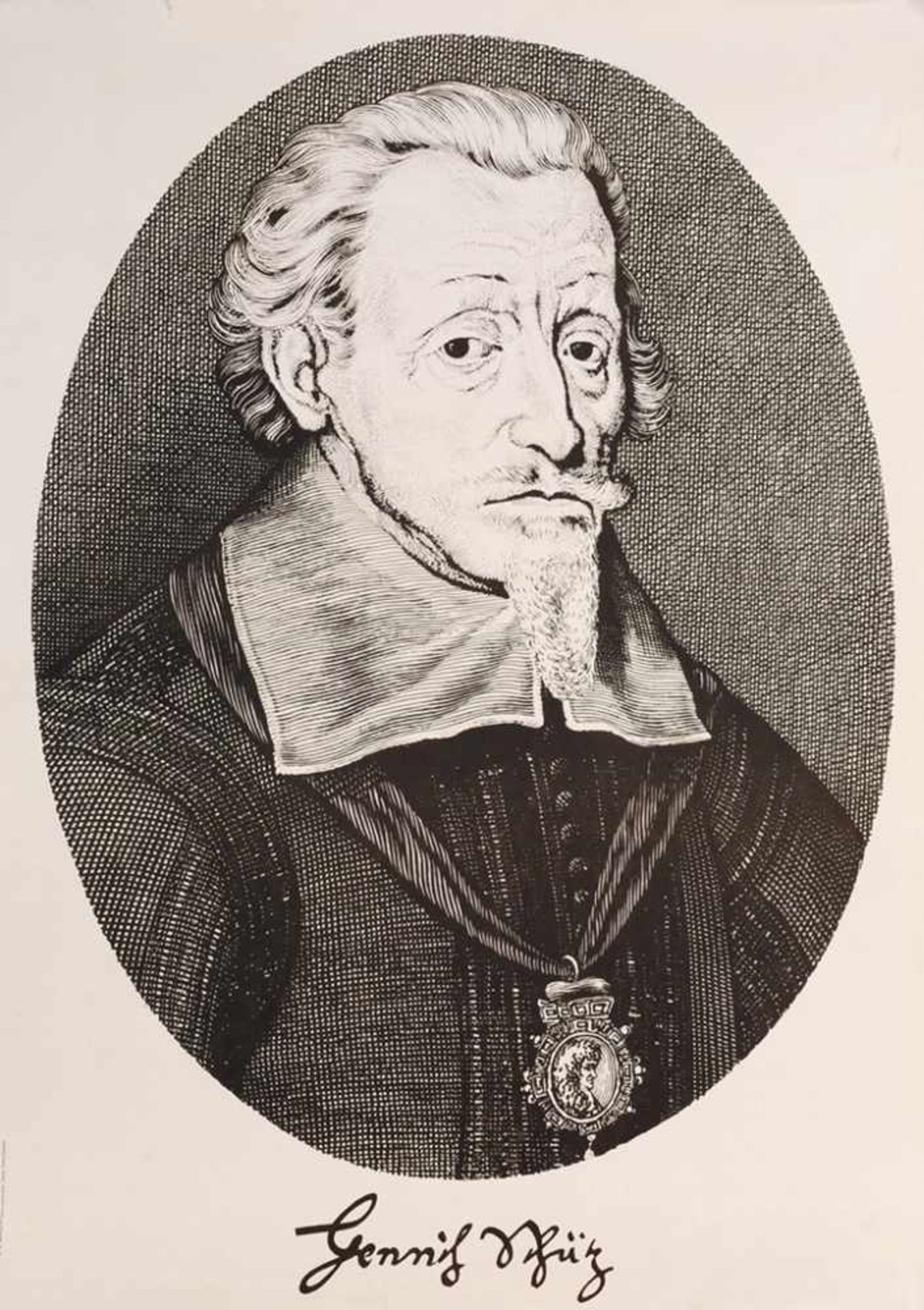 Plakat "Heinrich Schütz" Offset. Im Oval Darstellung eines Porträtausschnittes von Heinrich Schütz