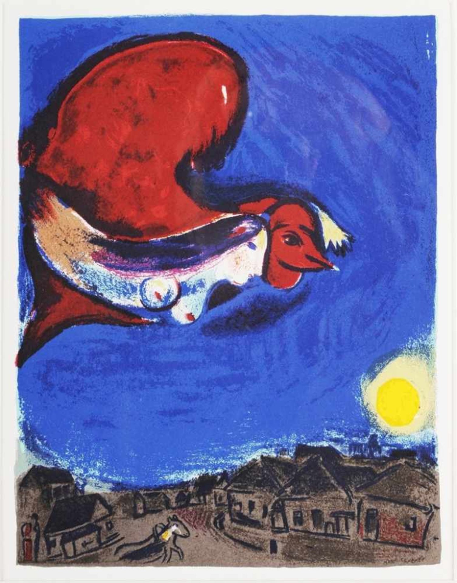 Chagall, Marc Farblithographie. "Roter Vogel und Frau, fliegend". R. u. in der Platte sign.