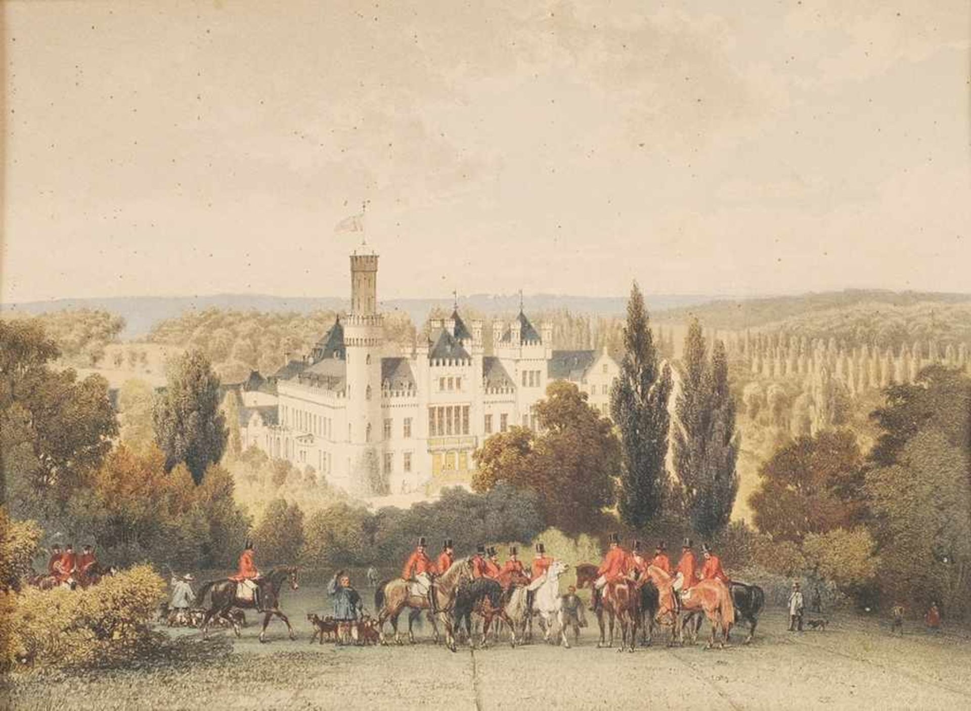 Riefstahl, Wilhelm (1827 Neustrelitz - 1888 München) Farblithographie, 2 Bl. Jagdschloss - Bild 3 aus 4