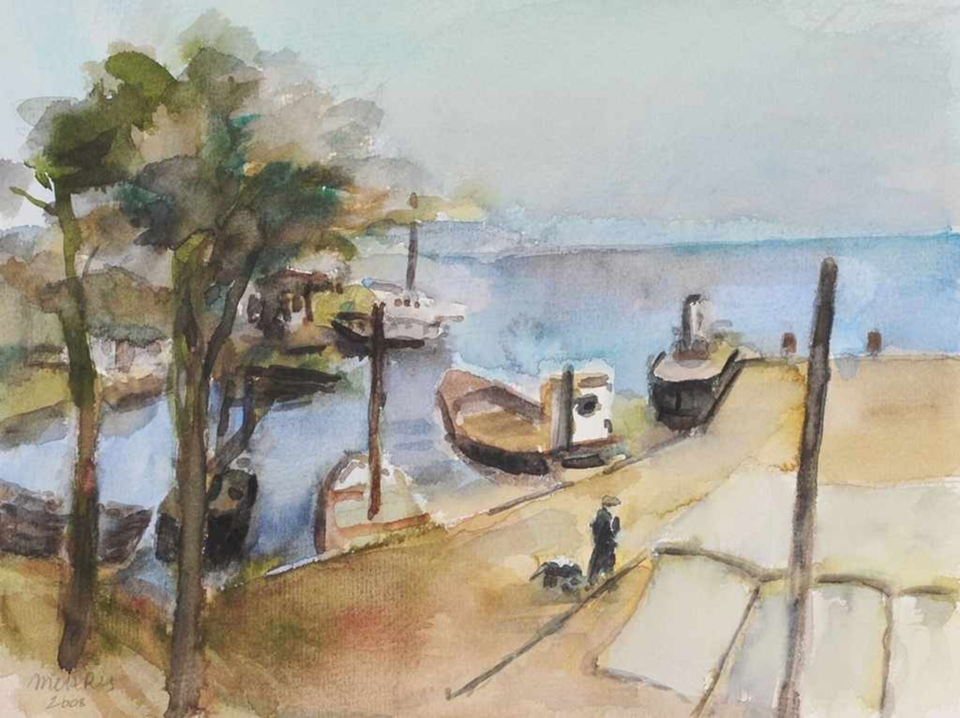 Metzkes, Harald (geb. 1929 in Bautzen, tätig in Altlandsberg) Aquarell/ Papier. "Der Hafen von