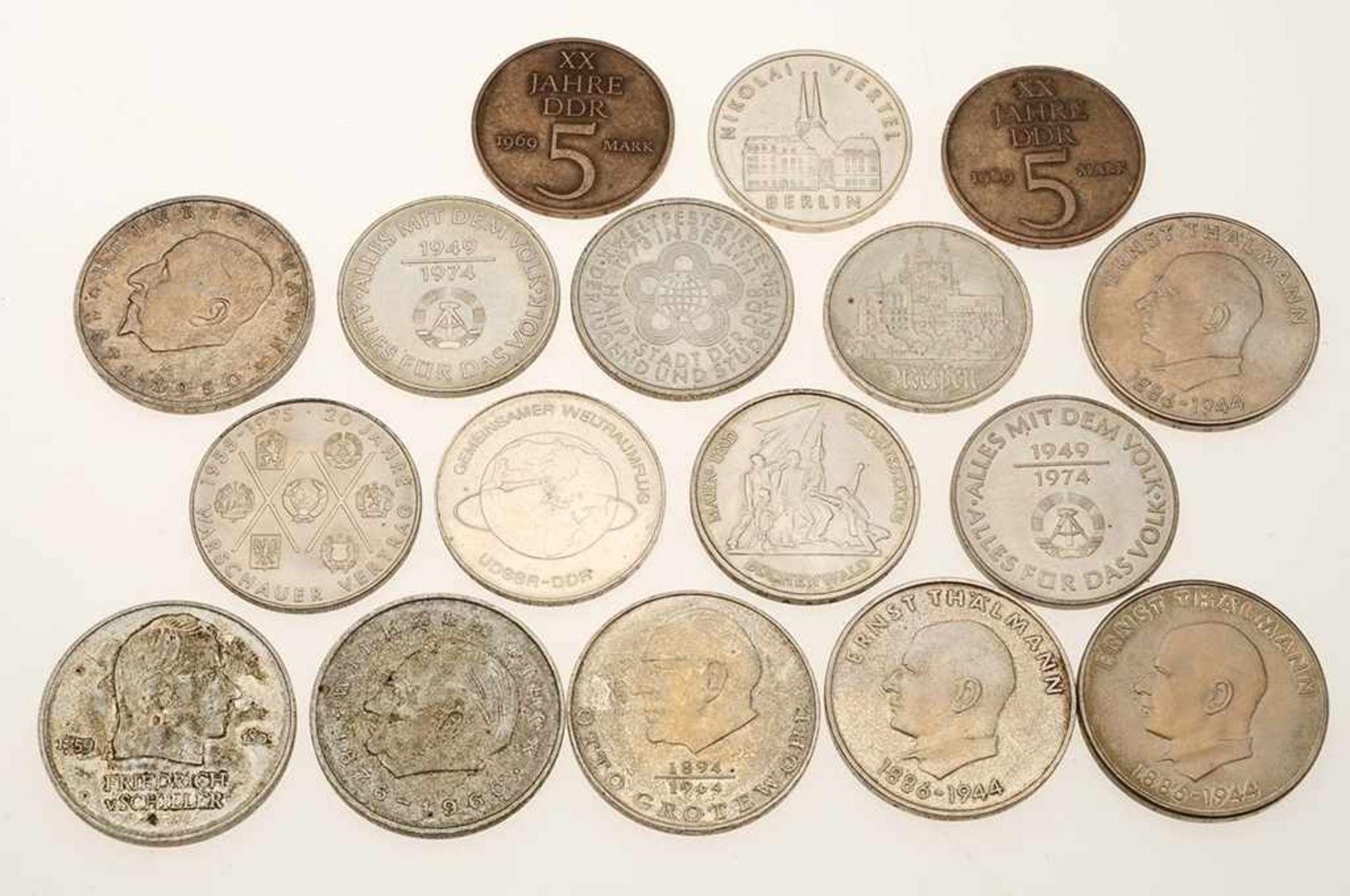Konvolut DDR-Münzen 17 St. Münzenwerte über 5, 10 u. 20 Mark. Ausgegeben zwischen 1969-1978. (57)