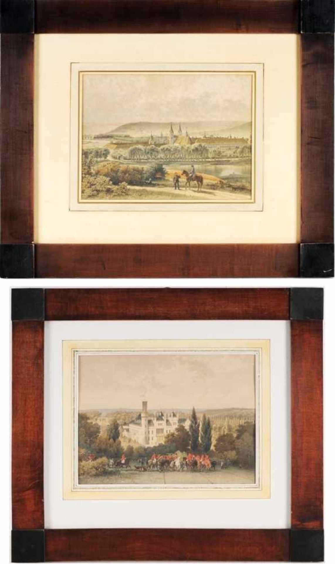 Riefstahl, Wilhelm (1827 Neustrelitz - 1888 München) Farblithographie, 2 Bl. Jagdschloss