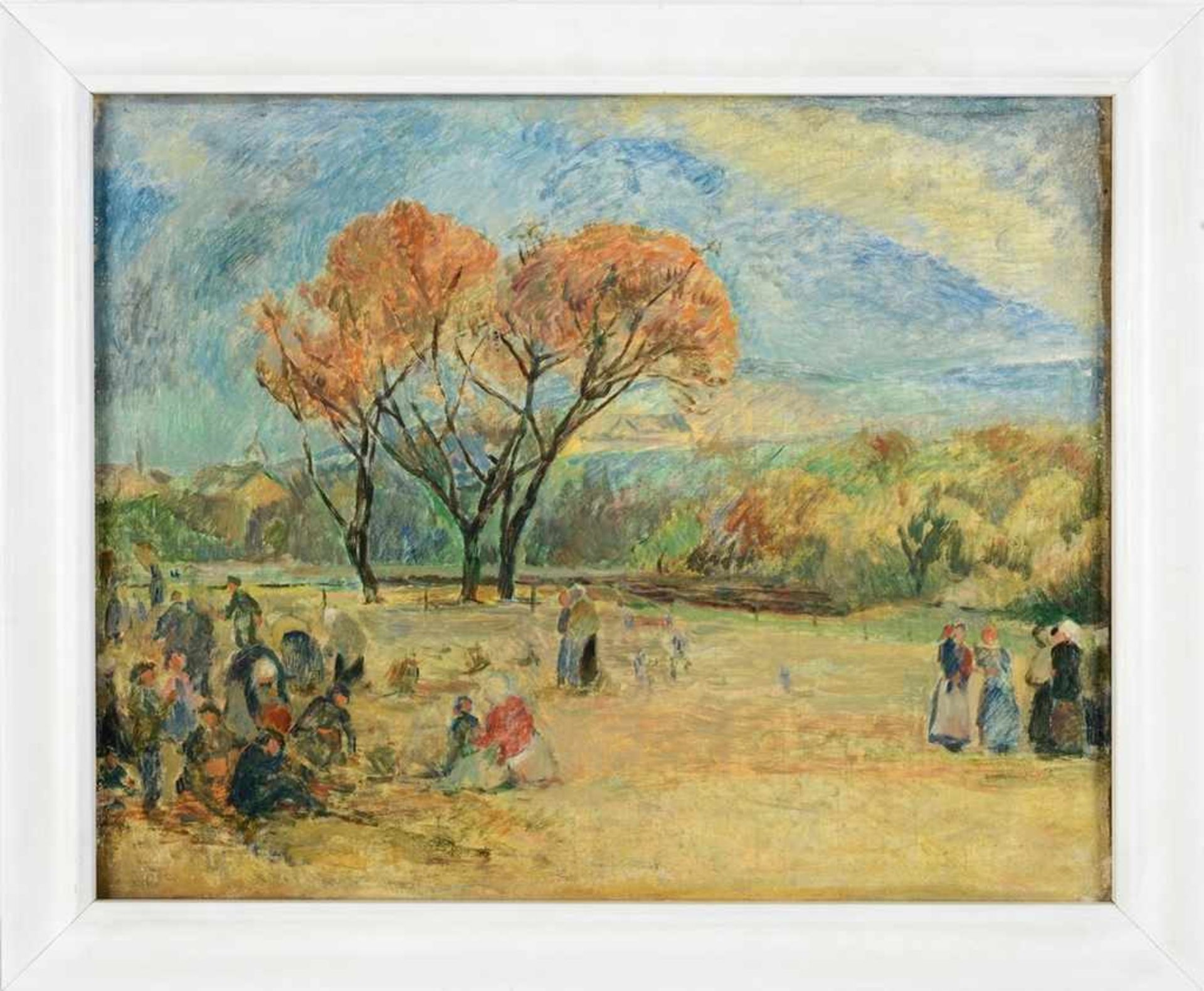 Unbekannt (Deutscher? Maler, 20. Jh.) Öl/Lwd. Landschaft mit Figurenstaffage. 45,5 x 56,5 cm.