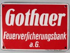Emailleschild "Gothaer Feuerversicherungsbank a. G." Metall, emailliert. Querrechteckige Form, l.