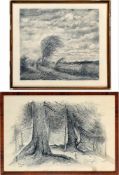 Massow, Paul (geb. 1890 in Berlin, war zuletzt tätig in Schierke) Kohle/Papier. 2 Bl. Landschaft mit