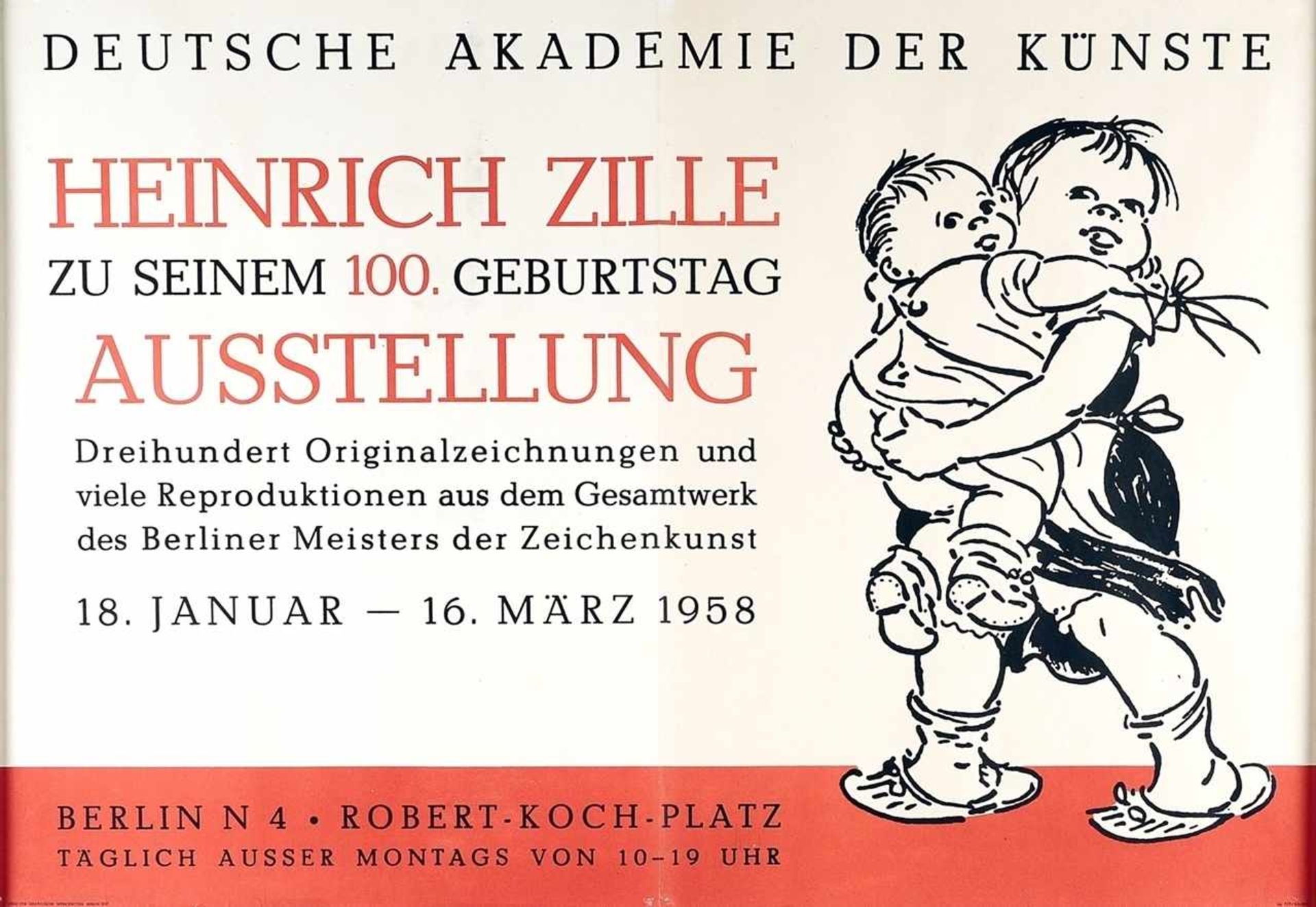 Ausstellungsplakat "Heinrich Zille zu seinem 100. Geburtstag" Offset. Plakat zur Ausstellung in