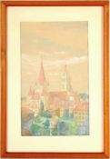Krönig, Hedwig (1875 Berlin - 1953 Graz) Farbstift, Aquarell/Papier. Blick auf Stadtlandschaft mit