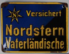 Emailleschild "Nordstern Vaterländische" Metall, emailliert u. bedruckt. Querrechteckige Form, l.