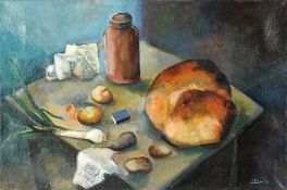 Unbekannt (Russischer o. ukrainischer Maler, 2. H. 20. Jh.) Öl/Lwd. Küchenstillleben. R. u. nicht