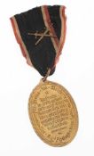 Kyffhäuser-Orden 1914 - 1918 Vergoldete Bronze. Ovale Medaille am Dreiecksband mit 2 gekreuzten