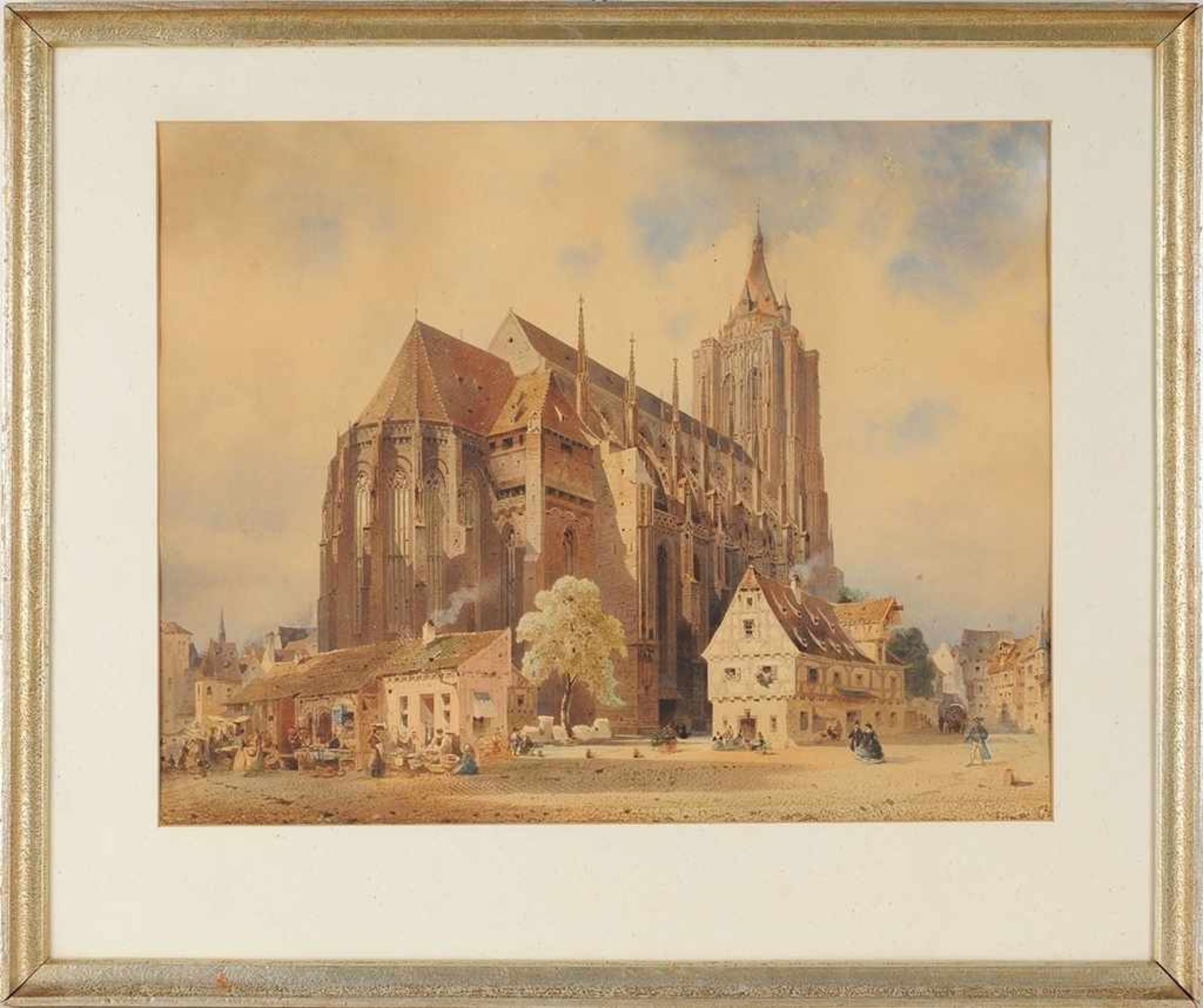 Eibner, Friedrich (1825 Hilpoltstein - 1877 München) Aquarell/Papier. Blick auf das Ulmer Münster