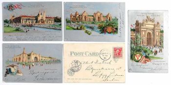 Fünf historische Postkarten Versch. polychrom bedruckte Postkarten mit Motiven der "World's Fair,