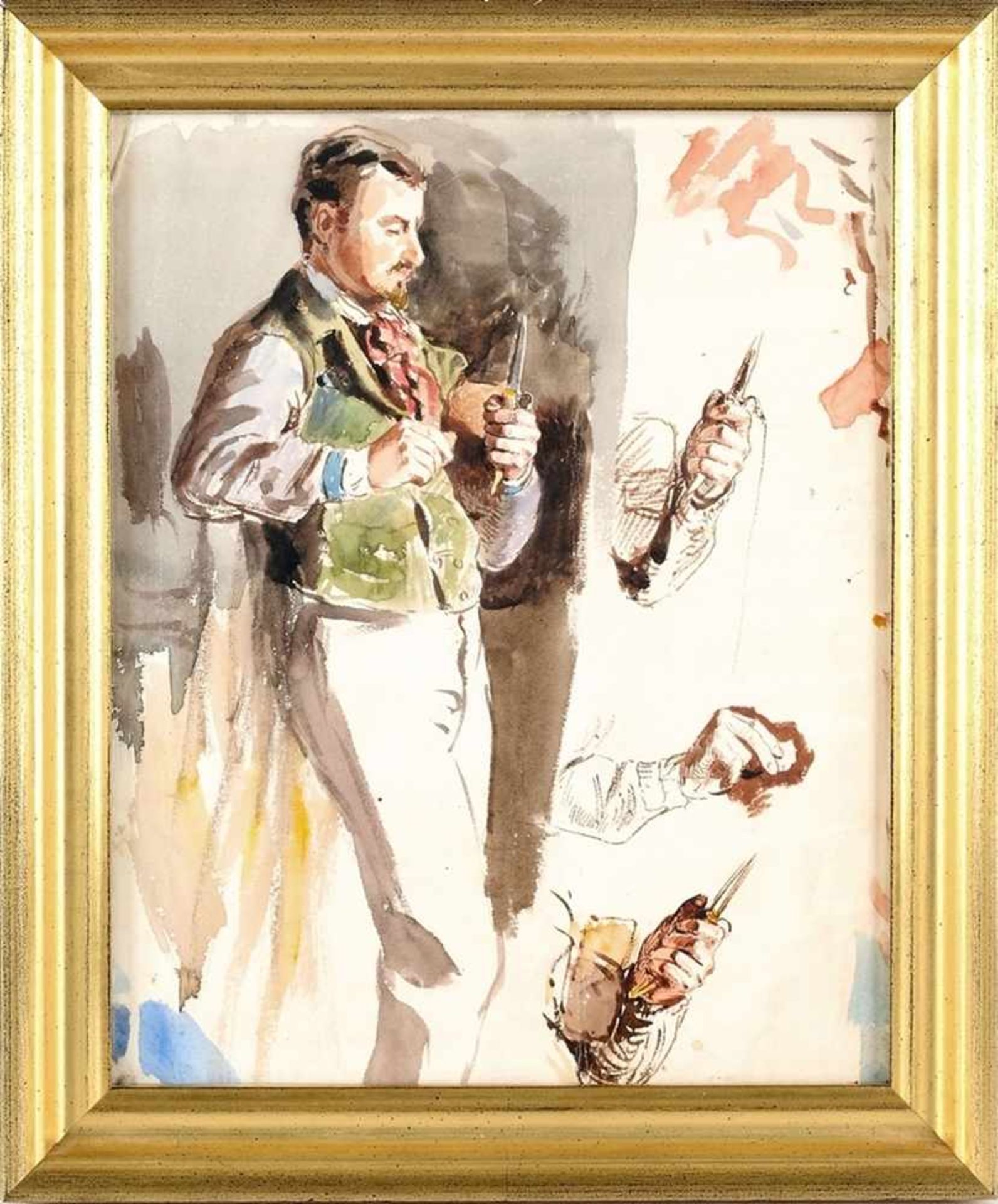 Brendel, Albert (1827 Berlin - 1895 Weimar) Aquarell/Papier. Studienblatt, Herrenporträt u.