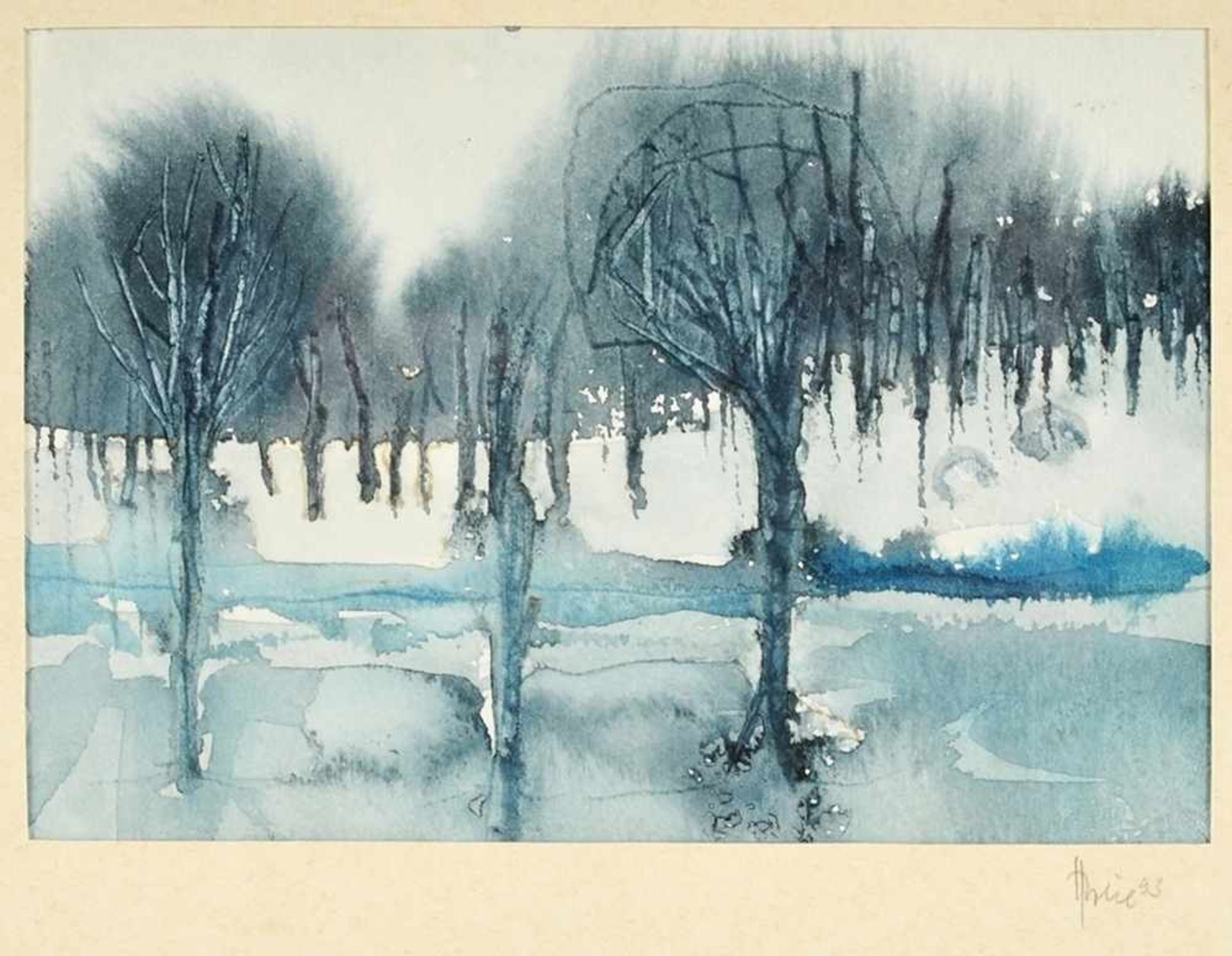 Röhl, Hannelore Aquarell/Papier. Kleine Winterlandschaft. R. u. auf Passepartout in Blei sign. u.