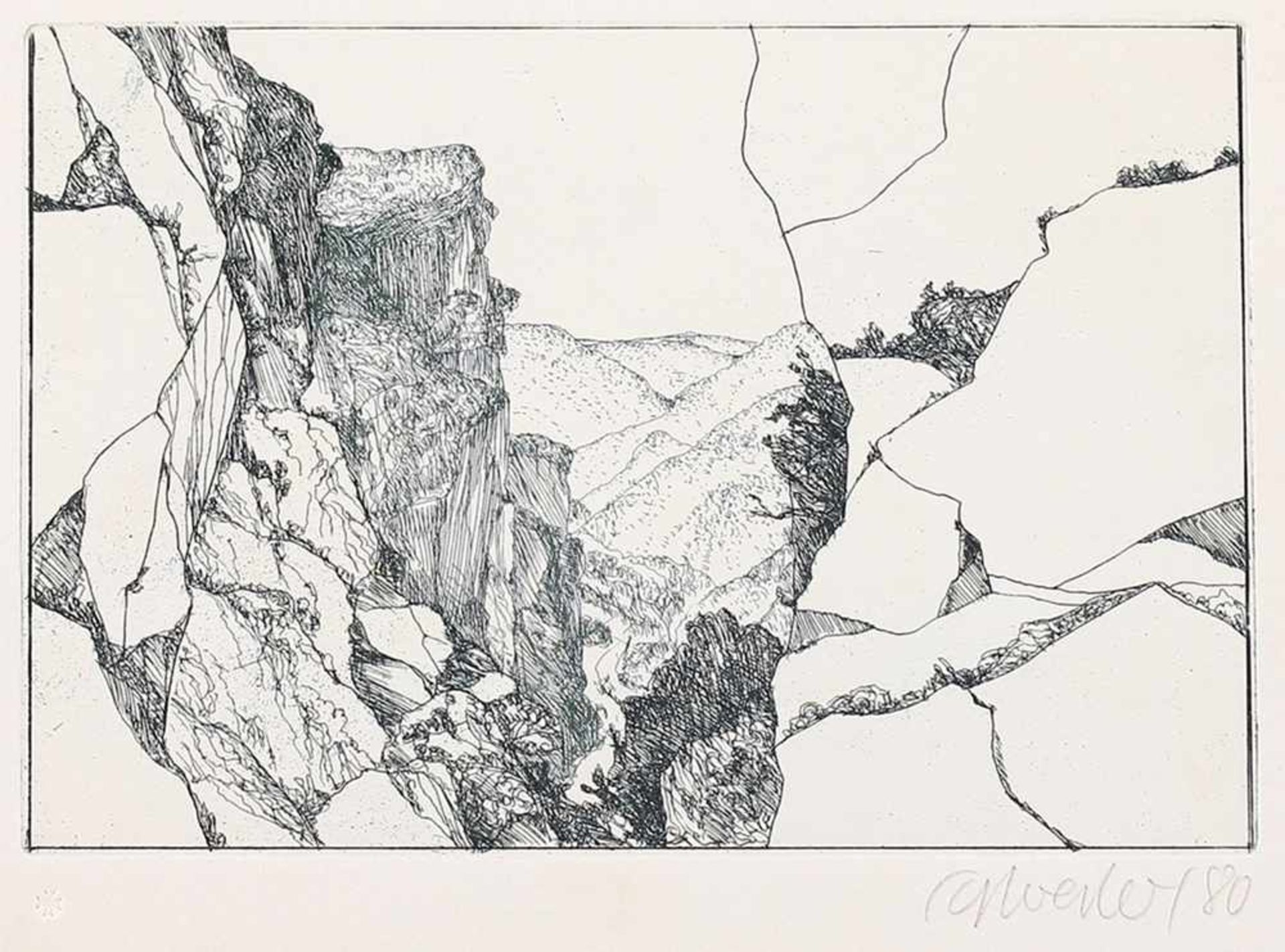Sylvester, Peter Radierung. Landschaft. R. u. in Blei sign. u. dat. (19)80. 9,4 x 13,7 cm. (3)