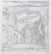 Tübke, Werner Kreidelithographie. "Kircheninneres Castell Ischia". Aufl. 3/60. L. u. im Stein