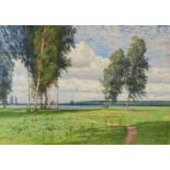 Paul VorgangLandschaft mit Birken und See Öl auf Leinwand. 70 x 100 cm. Gerahmt. Unten rechts