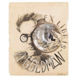 "Exlibris A. Goldman" Gouache, schwarze Kreide und Tusche, teilweise laviert und mit Weiß gehöht auf