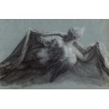 Pierre Paul PrudhonFliegender Genius, eine Draperie haltend Kreide in Schwarz und Weiß auf blauem