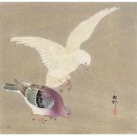 Ohara Koson (1877-1945) Two shikishiban. a) Two pigeons. Signed: Koson. Seal: Koson. Published by