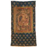 Thangka der Sitatara. Tibet. 19. Jh. Auf einem Lotos thronend, über ihr Tsongkhapa, Amitayus und