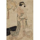 Kikugawa Eizan (1787-1867) and Keisai Eisen (1791-1848) Two ôban. a) Geisha with shamisen box,