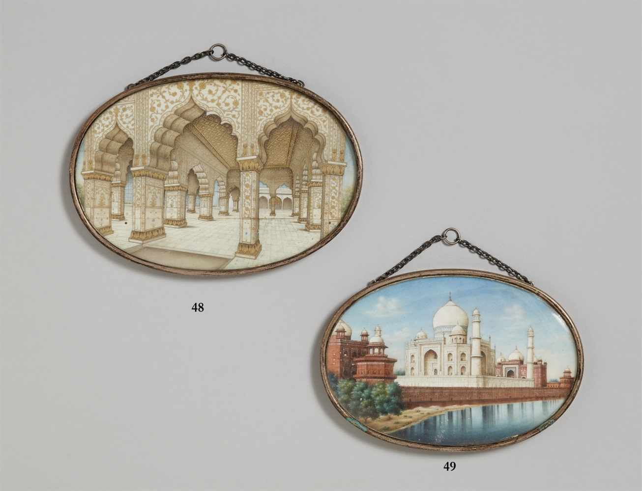 Miniatur auf Elfenbein. Nordindien, Delhi. Spätes 19. Jh. Darstellung des Taj Mahal und umgebende