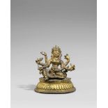 Feine Figur der Vasudhara. Feuervergoldete Kupferlegierung. Nepal. 17./18. Jh. Die sechsarmige
